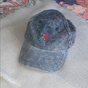 Cute Denim and Red Rose Hat